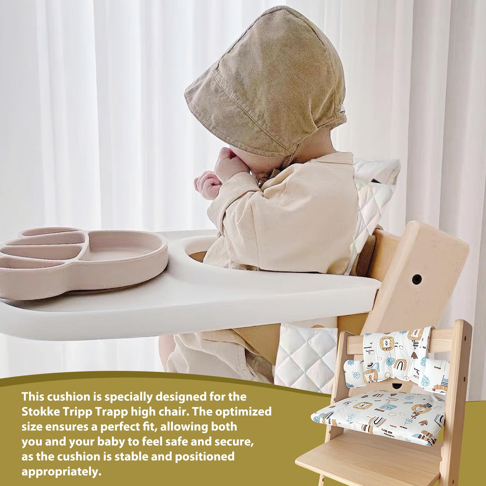 LEKEFET Cojín de asiento para niños, cojín de asiento impermeable de 2 piezas, cojín de asiento suave extraíble para bebés, fácil limpieza, fácil fijación - Rainbow Sadie