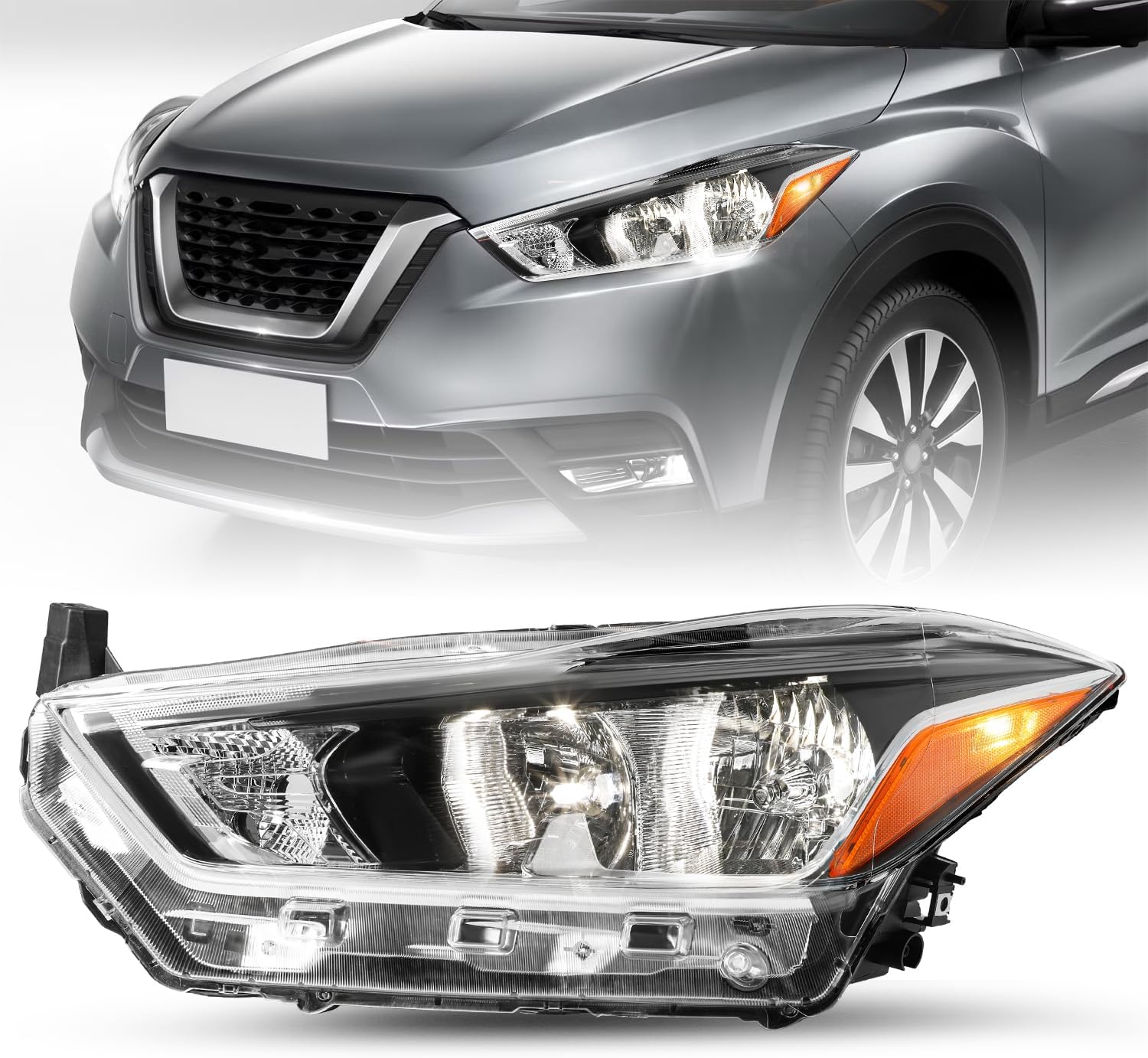 JSBOYAT Halogen Headlight Assembly w/o Bulbs Compatible with 2017 2018 2019 2020 Nissan Kicks S/SV OE Style Projector Headlamp Left Driver Side LH