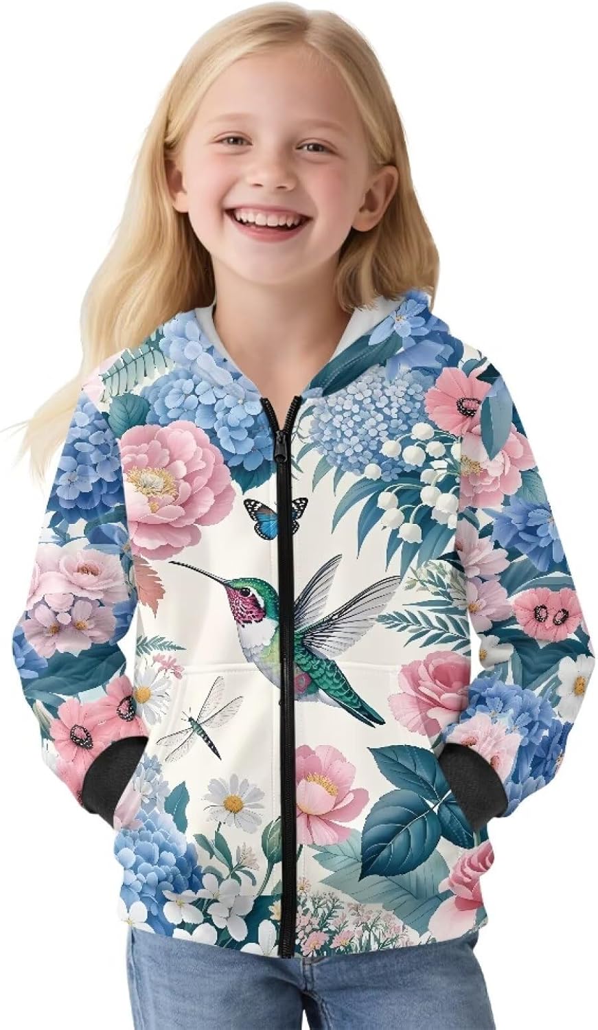 Suobstales Full Zip Fleece Hoodie Long Sleeve Sweatshirt Jackets Casual 6-16T Hooded Pullover Winter Outerwear for Girls Kids