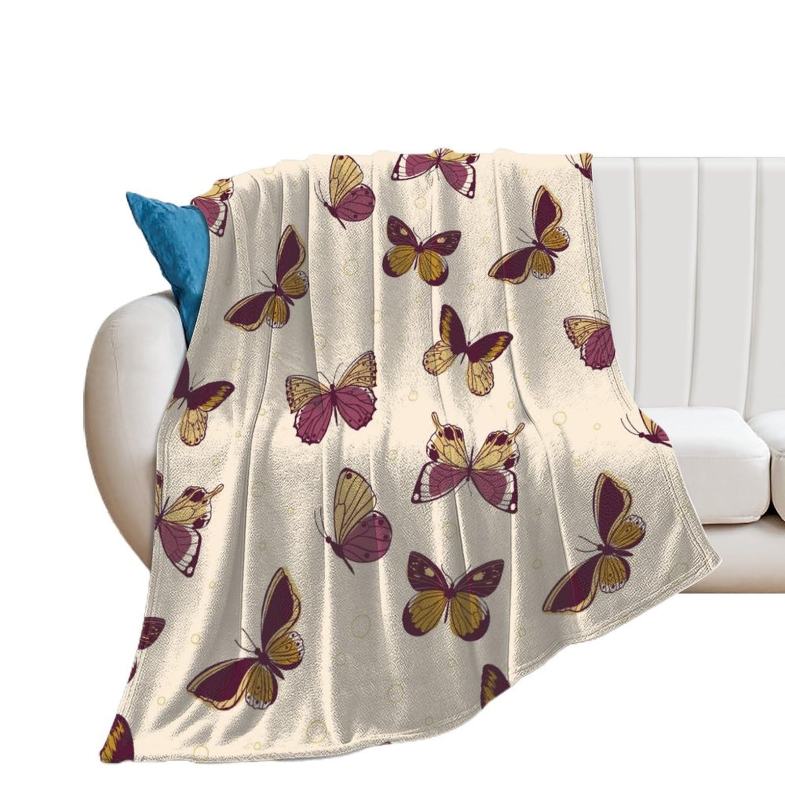 Couverture polaire papillon vintage pour cocooning au salon sur canapé et lit