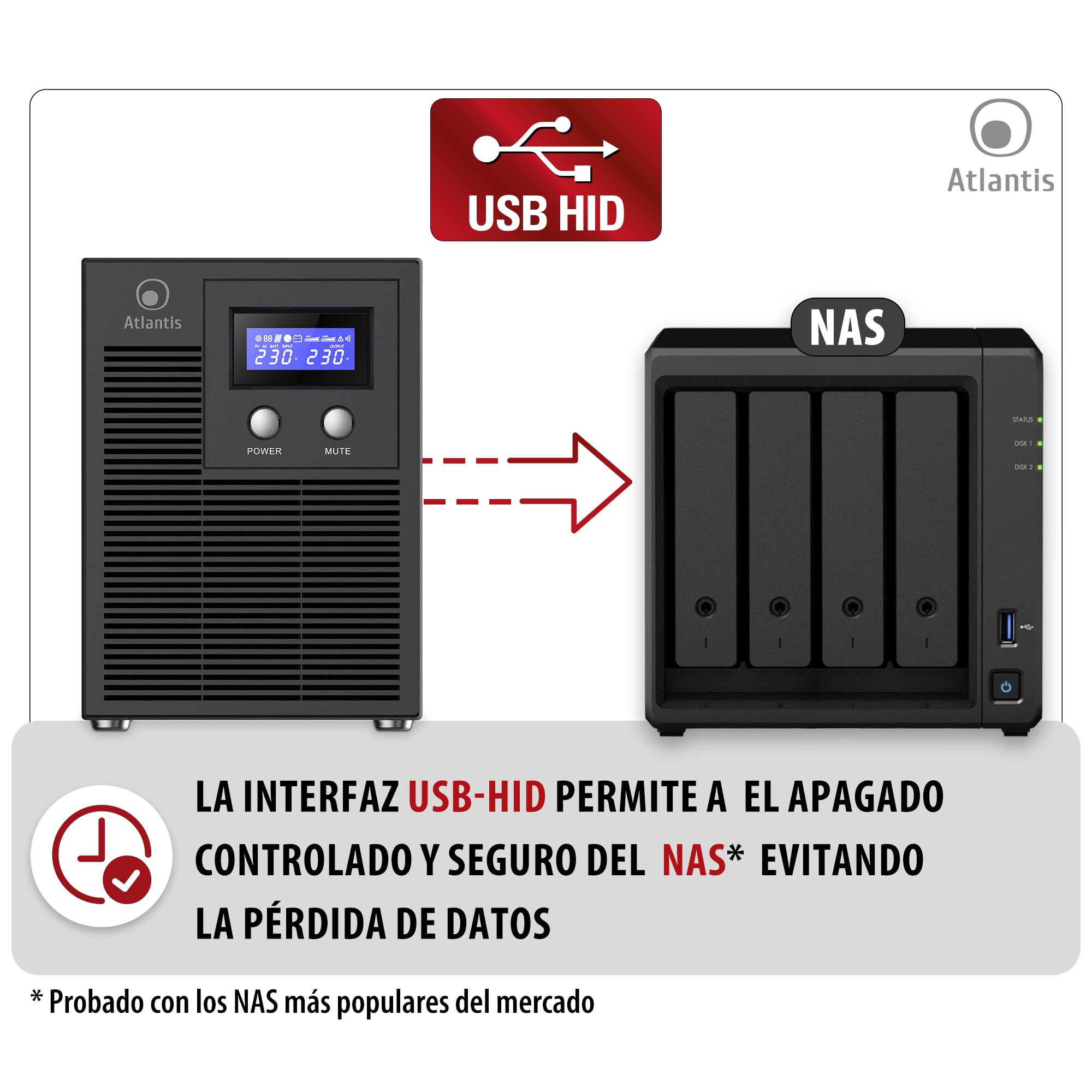 Atlantis A03-HP4003P Sistema de alimentación ininterrumpida Onda sinusoidal Pura 3000VA 2100W Line Interactive, Pantalla LCD, USB-HID, 6 Salidas IEC, 4 baterías 12V 7Ah, RS232, Ranura SNMP, Software