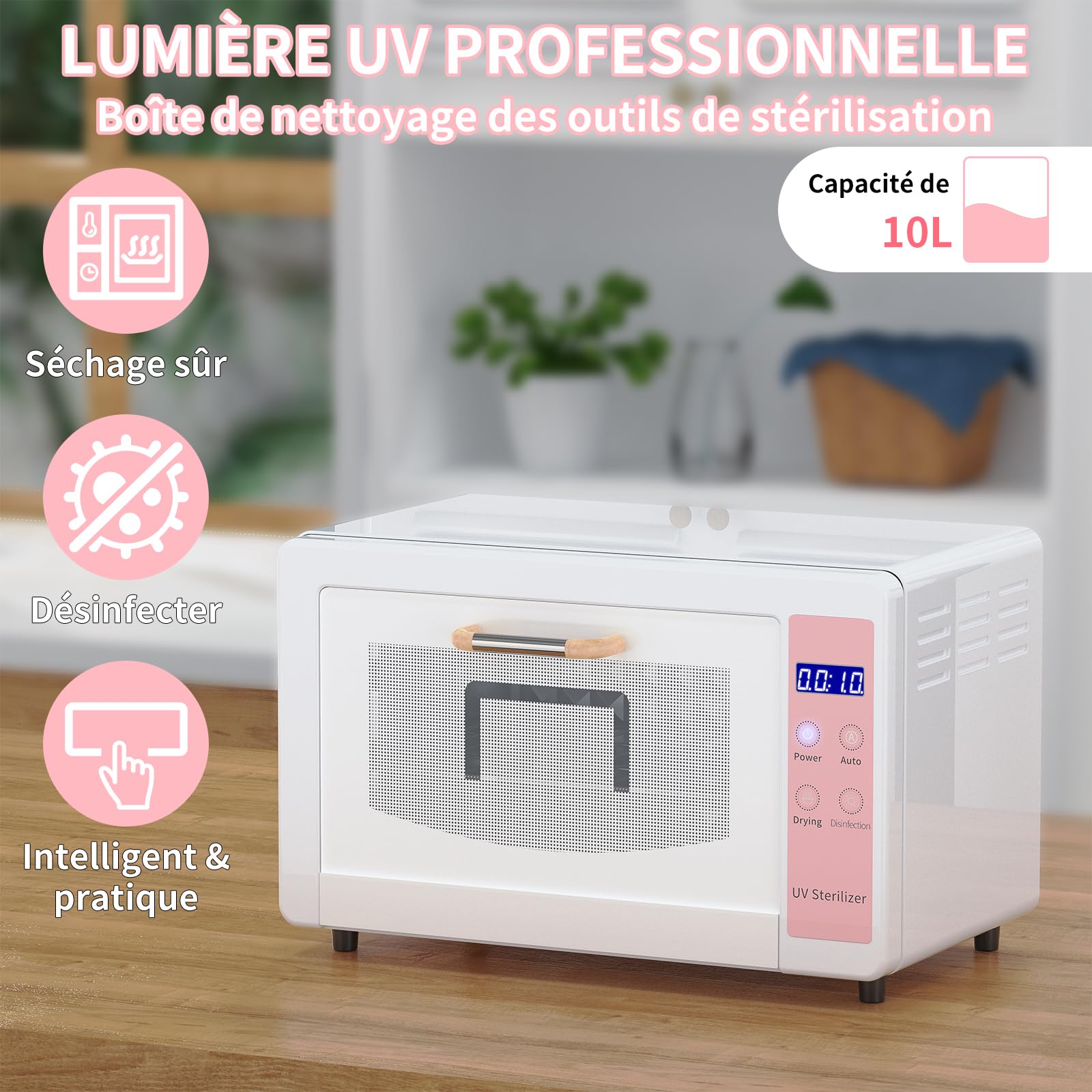 Stérilisateur d'esthéticienne, stérilisateur d'outils à ongles 10l, stérilisateur d'ongles UV multifonctionnel, armoire de nettoyage de grande capacité pour la maison, Salon de beauté et Spa