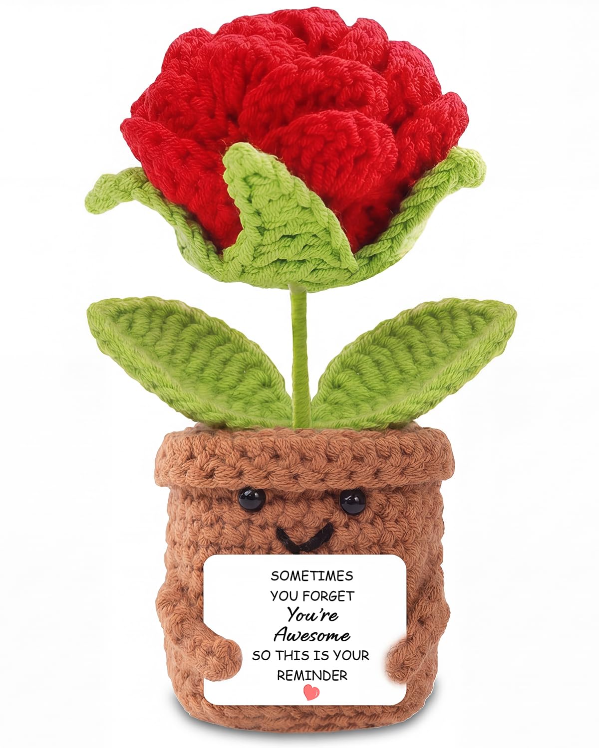 Inspirational Gifts for Women "You're Awesome" Crochet Rose Gift, Handmade Knitted Flower Pot with Inspirational Card, Uplifting Keepsake for Women, Colleague, Friend, Teacher, Positive Desk Decor — image 1