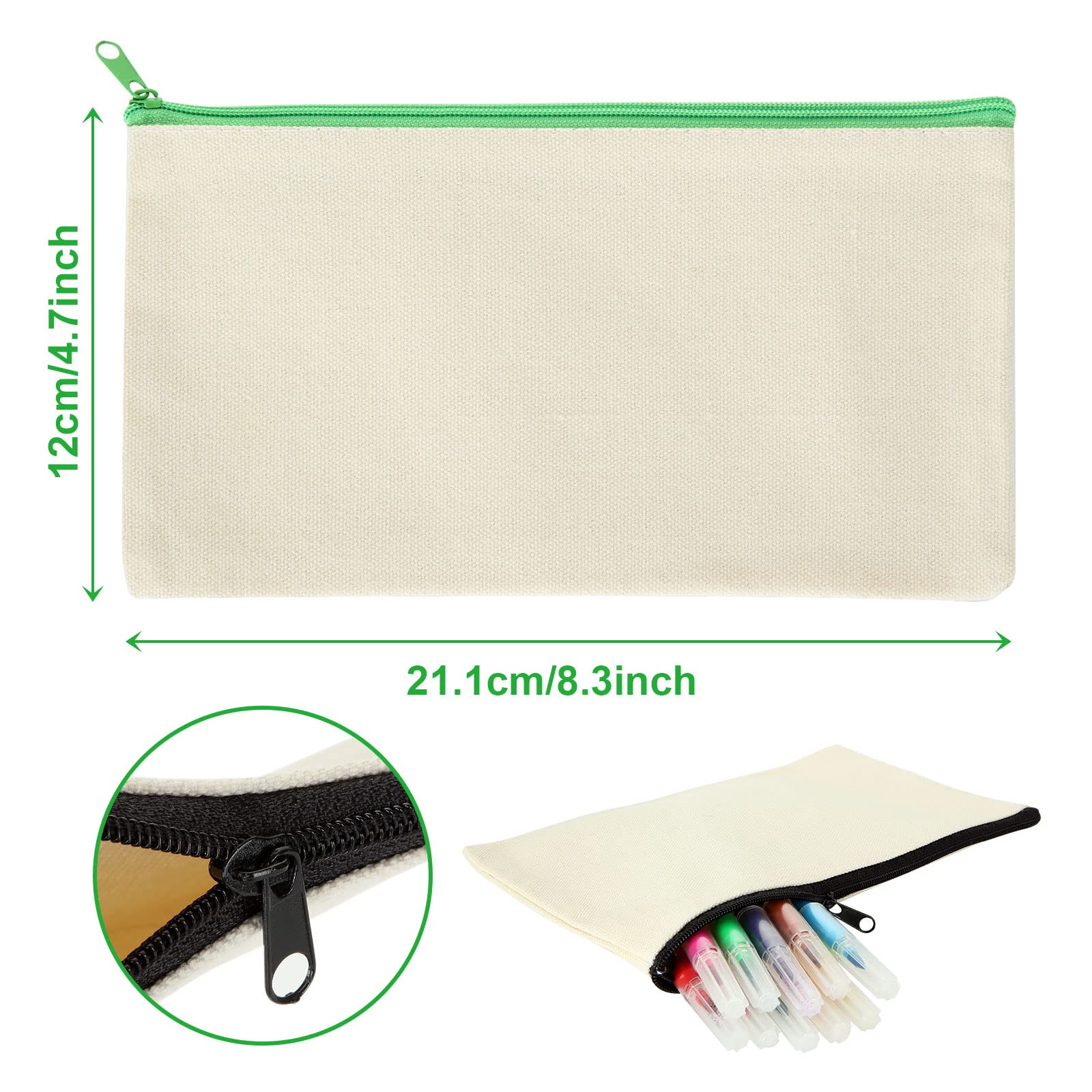 YOUNTHYE 30PCS Blank Canvas Pencil Case, Plain Canvas Zipper Pouch, Canvas Makeup Bags to Decorate for Painting School - Image 2