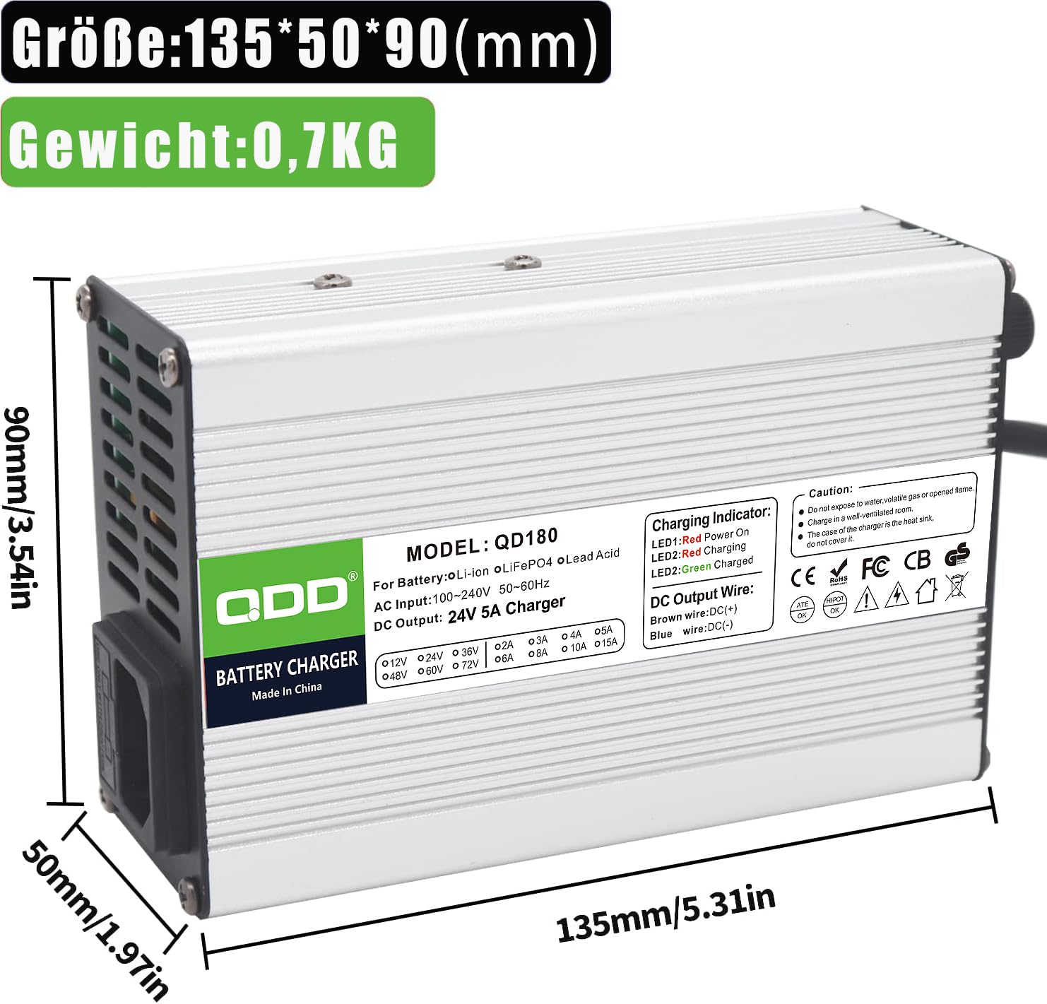 QDD Caricatore 24V 5A 24V al piombo-acido 24V utilizzato per batteria AGM Gel VRLA OPZV al piombo-acido, uscita CC, connettore XLR a 3 poli