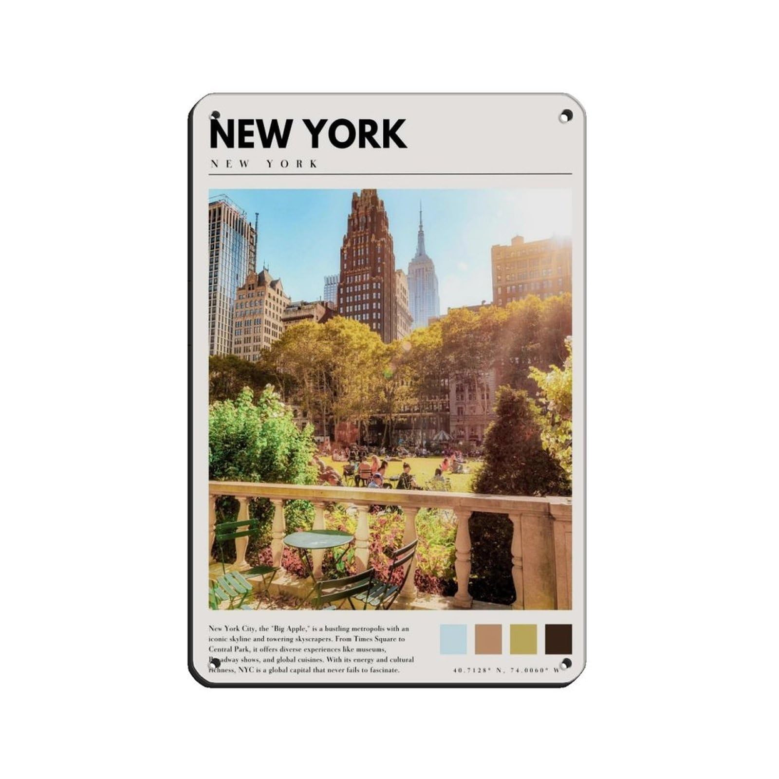 New York City Manhattan City Art Tin Sign Vintage Metal Pub Club Cafe Bar Home Wall Art Decoration Poster Retro 8x12inch(20x30cm)