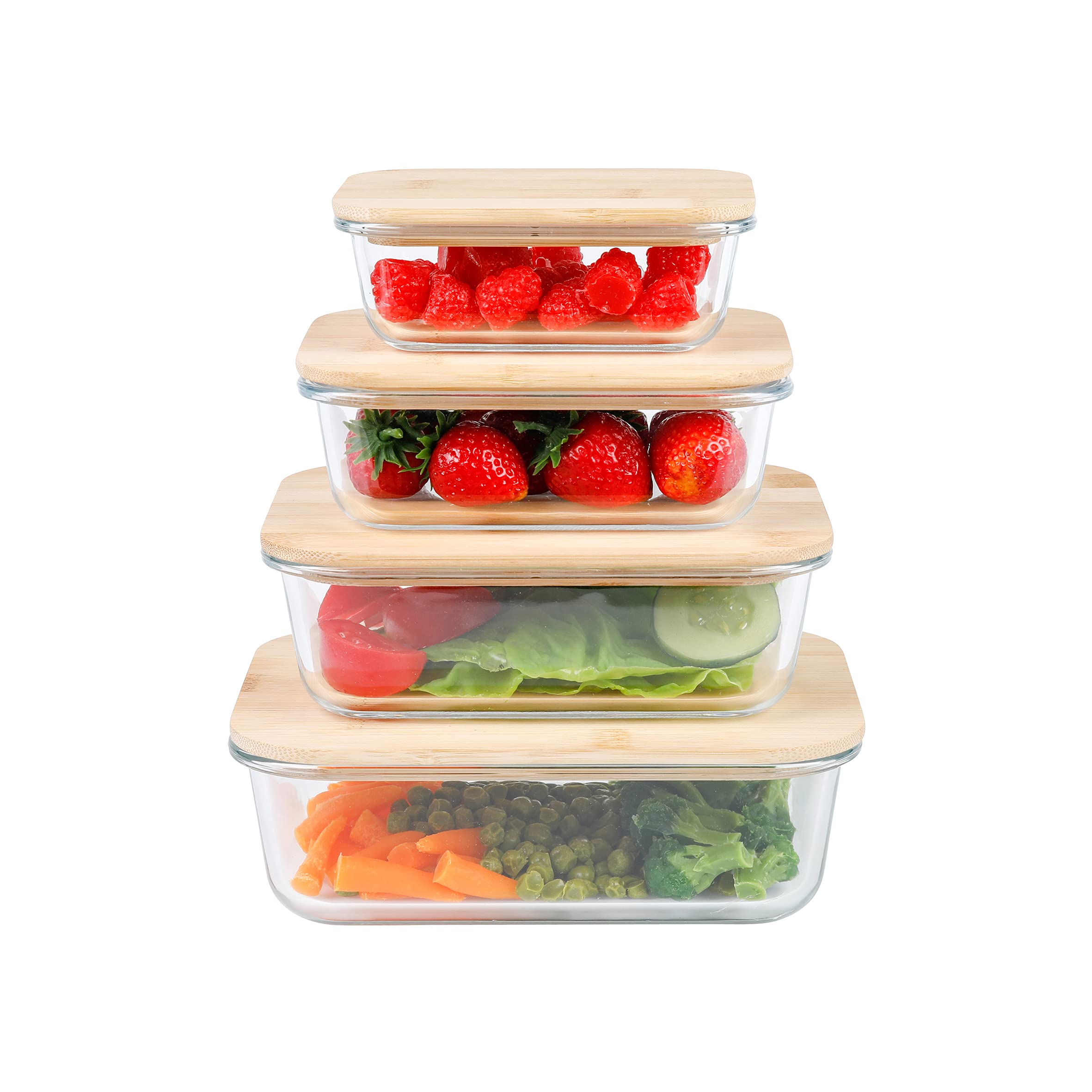 axentia 133785 Glass Food Storage Containers Set of 4 Transparent Wood Colours