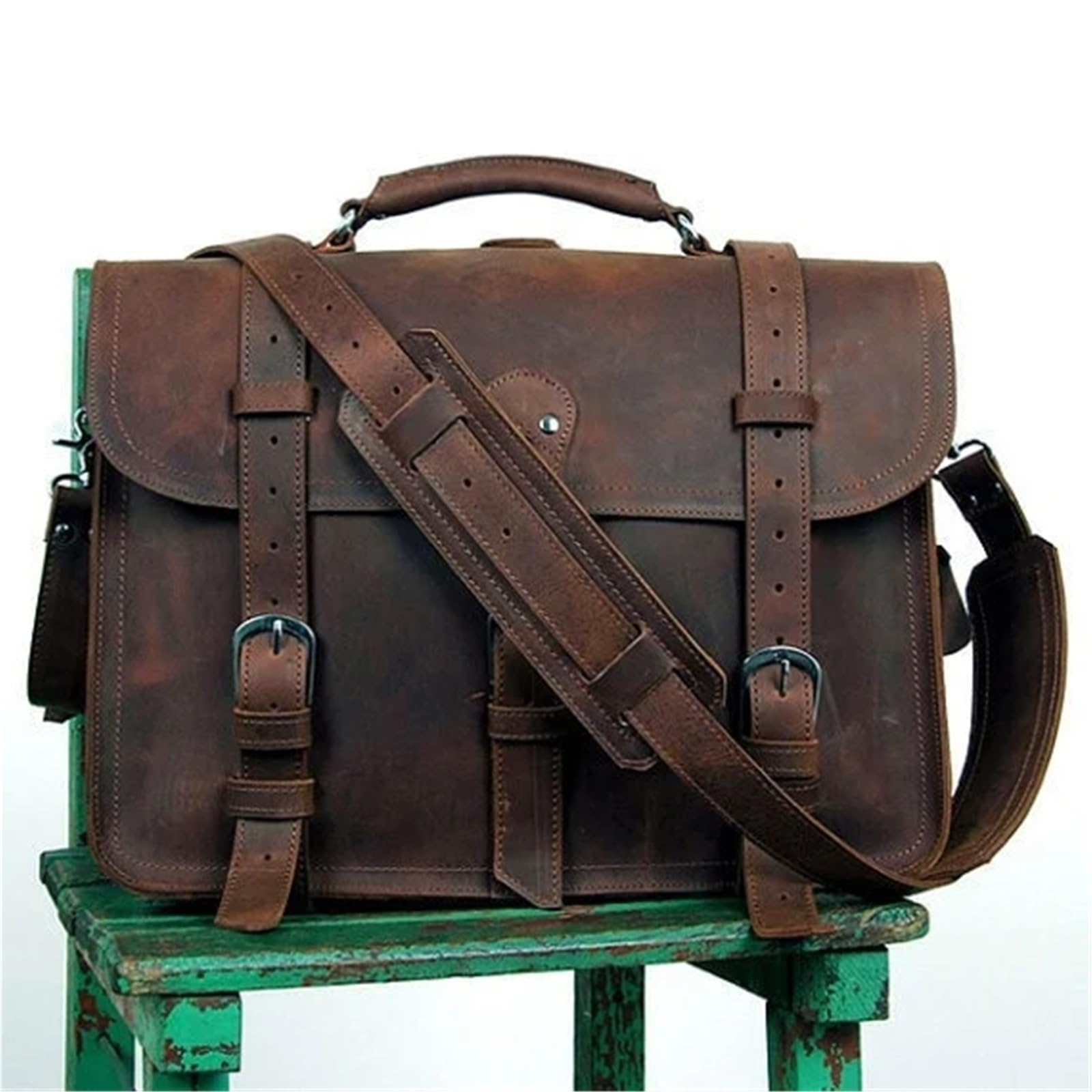 Bolso Mensajero De Cuero Maletín de cuero genuino for hombre, bolso negocios, maletín grande for portátil 15,6", hombro for oficina En Viaje De Negocios