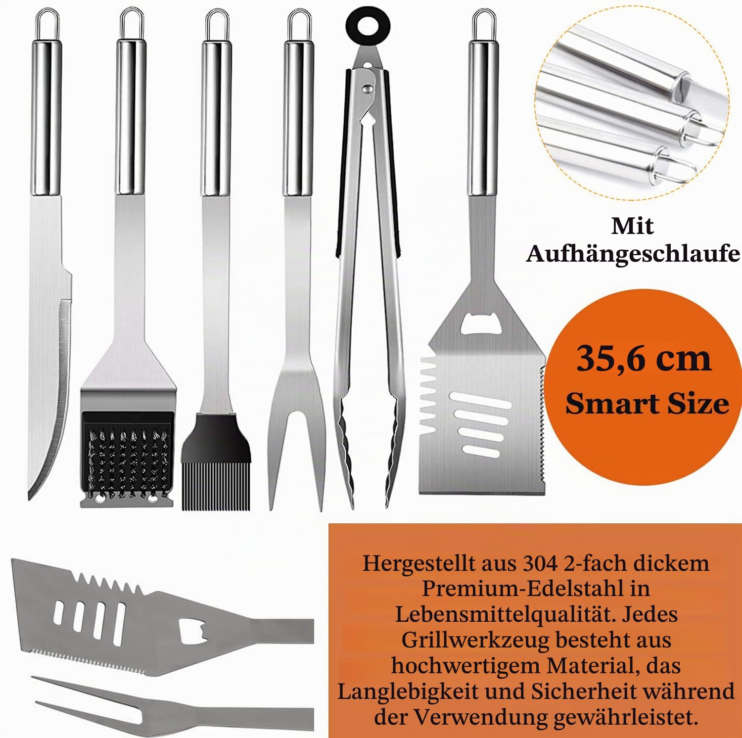 MUJUZE Grillbesteck Set,Grillzubehör Männer Geschenk,Grillset für Männer Papa Geschenk,Grill Zubehör Set aus Edelstahl im Koffer,BBQ Gasgrill zubehör für Garten und Camping(BBQ Set mit Grillschürze)