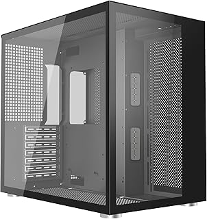 ATX Gaming pc case, P07 mid-Tower Computer Chassis with Dual Chamber Panoramic Tempered Glass, High Performance Airflow - Support 360mm Radiator - Support E-ATX, ATX, M-ATX, Mini ITX - Black