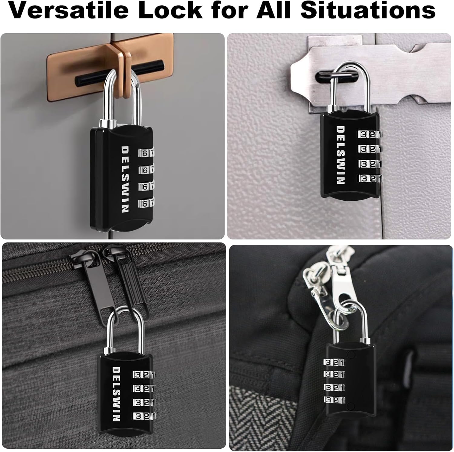 DELSWIN Combination-Padlock 4-Digit-Gym-Locker-Lock - 8 PCS Resettable Combo Lock for Toolbox School Employee Locker Weatherproof Travel Locks for Luggage Backpack Gate Shed