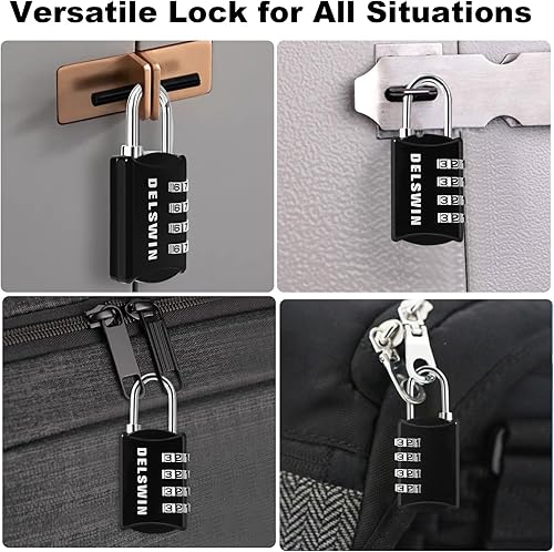 Miniatura 7 de DELSWIN Cerradura de combinación pequeña para taquilla, mini cerradura combinada de 4 dígitos para mochila y equipaje, candado de combinación para