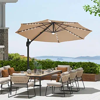 Garvee 10Ft Cantilever Patio Umbrella with 360° Rotation, Adjustable Tilt, Heavy-Duty 600D Oxford Fabric, Rust-Proof Aluminum Frame, Fits Most Stands, Without Base Weight