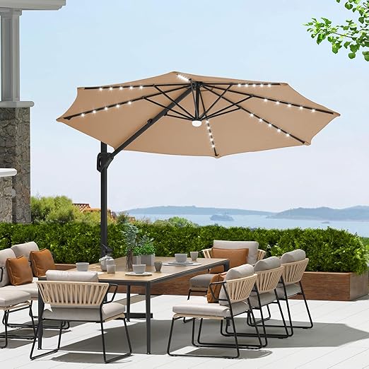 Garvee 10Ft Cantilever Patio Umbrella with 360° Rotation, Adjustable Tilt, Heavy-Duty 600D Oxford Fabric, Rust-Proof Aluminum Frame, Fits Most Stands, Without Base Weight