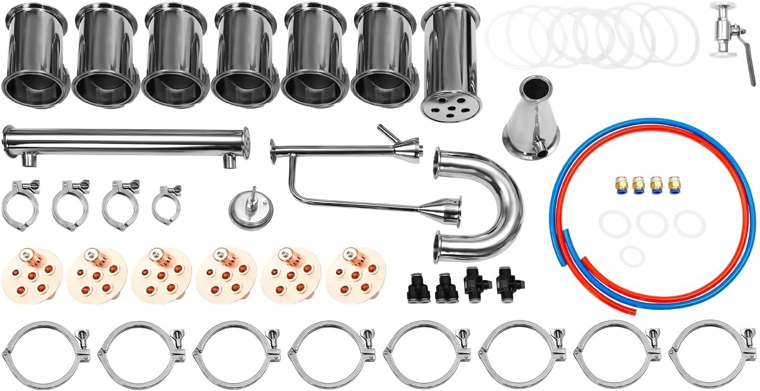 6 Plate Stainless Moonshine Still Flute Column, 4 Inch Alcohol Distiller Flute Reflux Column Still, Tubular Distillation Tower Brewing Wine Making Kit for Whisky, Vodka