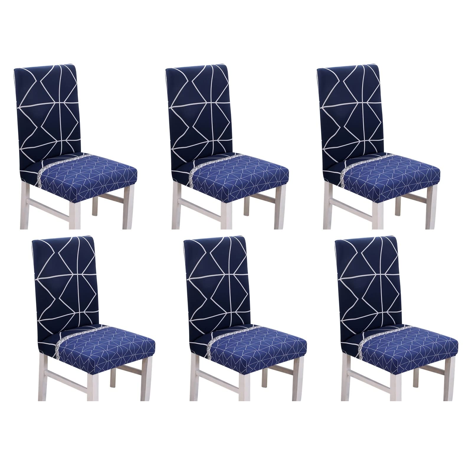 Housse de chaises KnSam en élasthanne premium aux lignes géométriques bleu marine