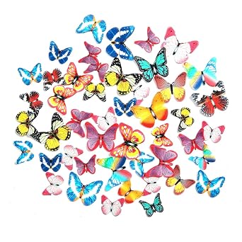 GEORLD 48Pcs Edible Cupcake Toppers Cake Butterfly Decoration Birthday Party Mixed Size & Colour