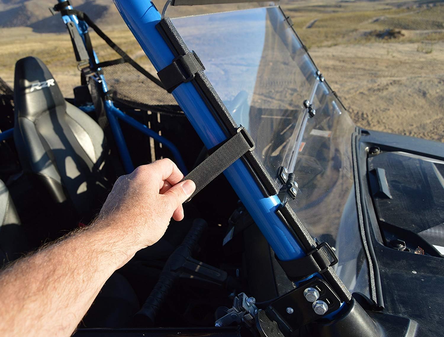 Polaris RZR windshield - 570 / 800 + 900 (2014 & earlier) Full Folding by Clearly Tough (Width = 40") - SCRATCH RESISTANT - True Full to Half windshield. Easy on / off. Free Shipping. Made in USA!