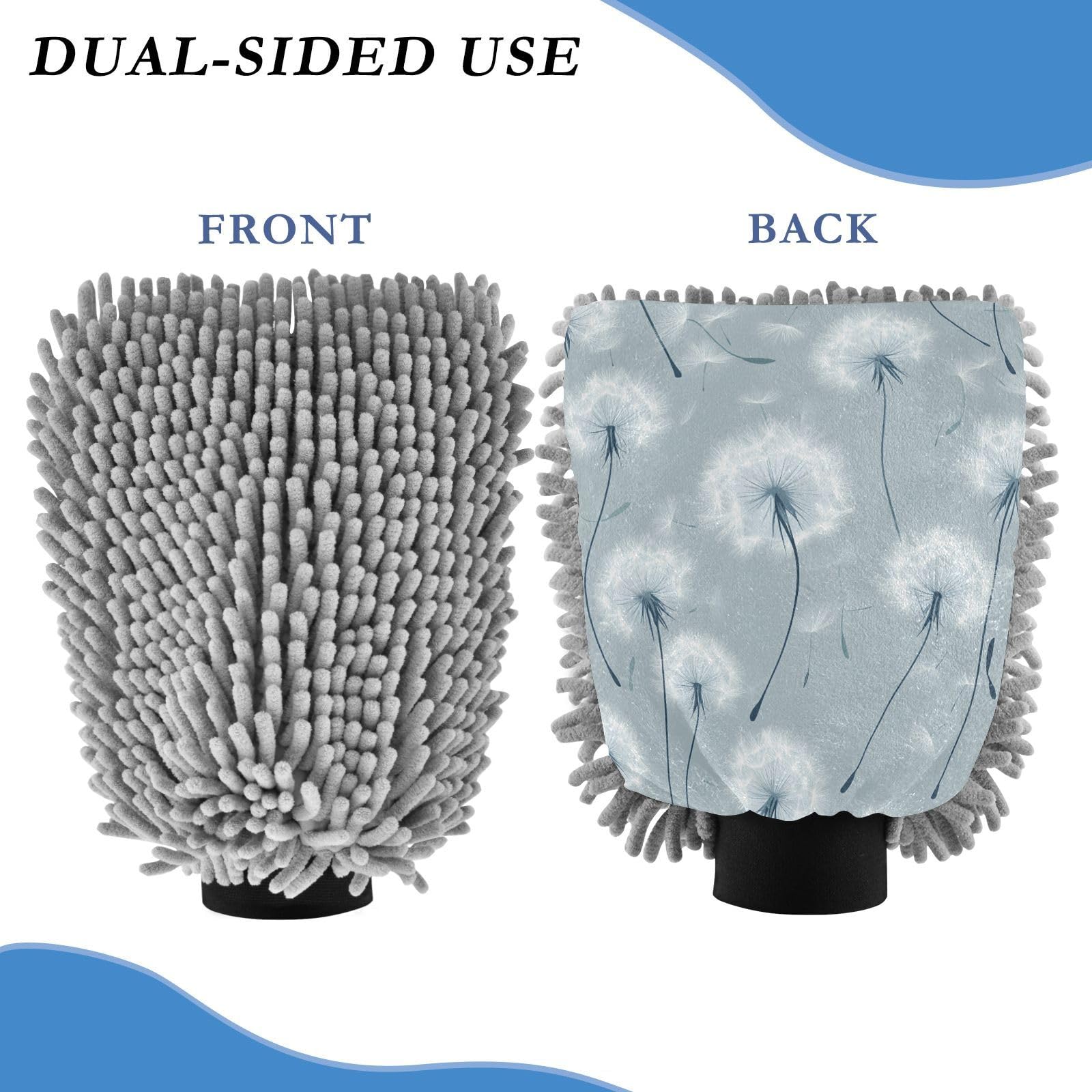 STAYTOP Dandelion Car Wash Mitt Microfiber, 2Pcs Scratch Free Lint-Free, Premium Chenille Microfiber Mitt Car Wash Brush-M