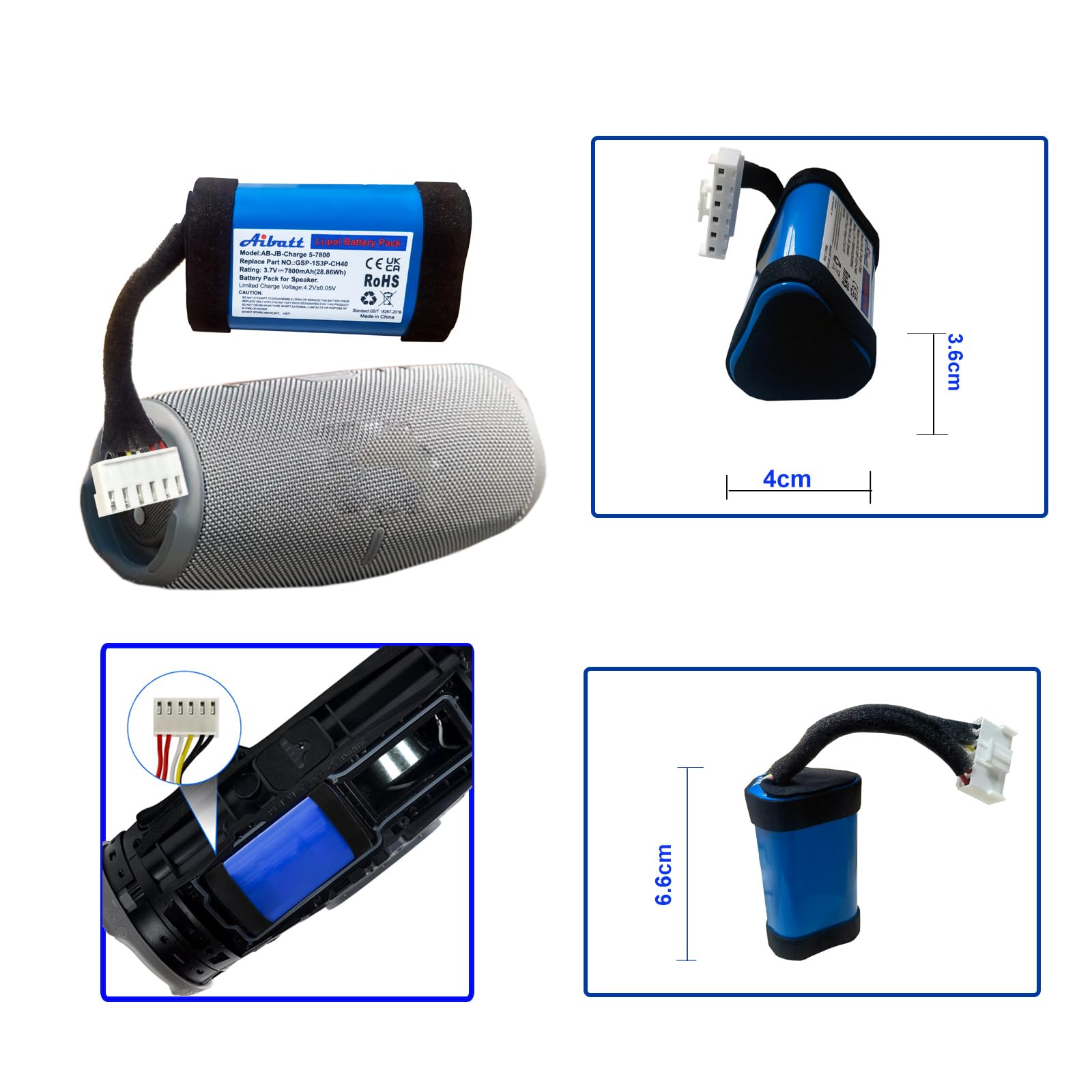 7800mAh Ersatzakku für JBL Charge 5, Akku für JBL Charge 5th Generation Bluetooth Lautsprecher, Ersatz für JBL Batterie GSP-1S3P-CH40, GSP-1S3P-CH4A.