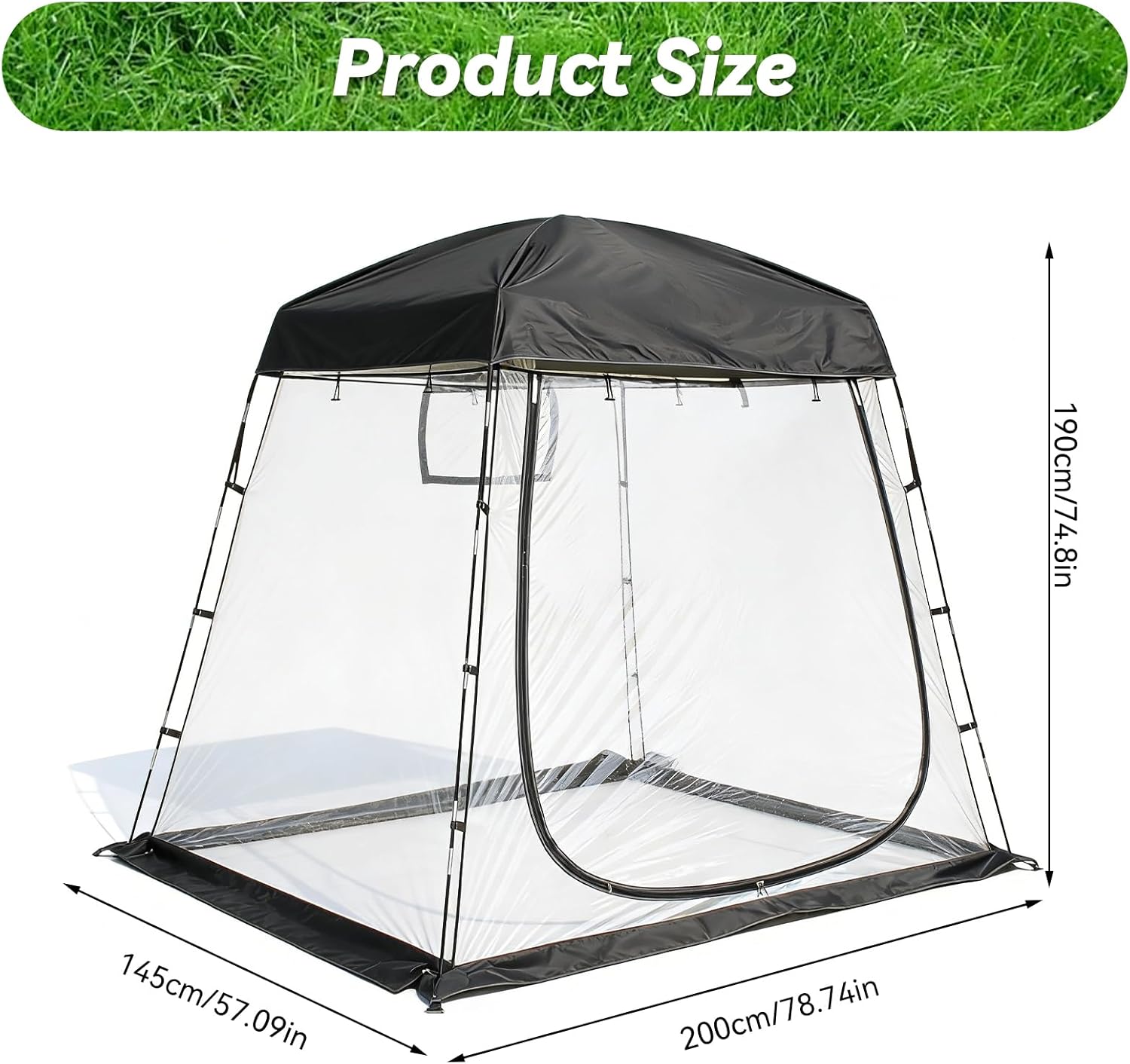 2-4 Person PVC Sports Tent Clear Sun Shelter with Ventilation Window Removable Top Cover 540° View Waterproof Screen Room for Outdoor Activities Sport Event Camping Fishing 6.56×4.76×6.23 FT (L×W×H)