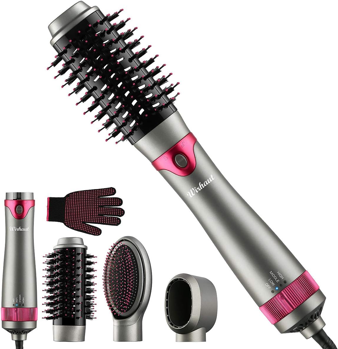 Wirhaut Hot Air Brush Set, One Step Hair Dryer Style Comb Set, 2 Brushes and 1 Blow Dryer, Volumizer Multi-functional 5-in-1 Salon Negative Ionic Hair Straightener & Curly Hair Comb for All Hairstyles