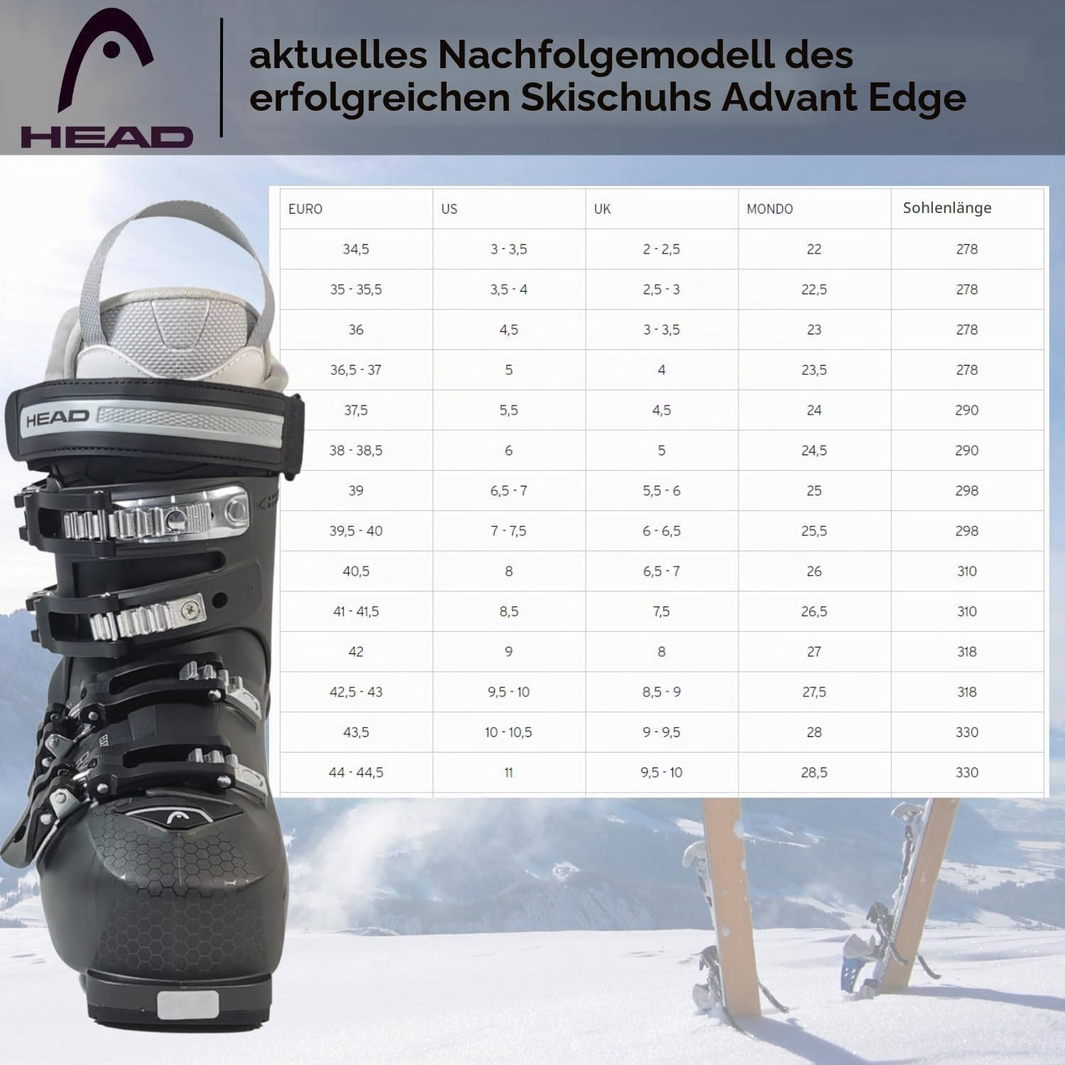Damen Skischuhe Skistiefel Alpinskischuhe Alpin-Skistiefel Alpinstiefel für Frauen - Head Edge LYT RX W HV - Flex 65 - für Fortgeschrittene und Gute Fahrer (MP24.0/24.5)