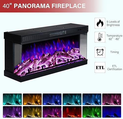 Miniatura 26 de Soporte de TV con chimenea eléctrica de vidrio de 3 lados, centro de entretenimiento multimedia de 59 pulgadas con gabinete de almacenamiento de