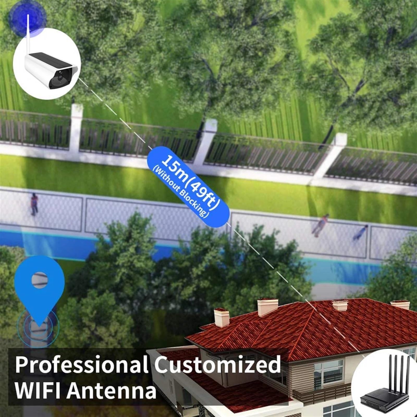 Telecamera di sicurezza, Telecamera IP a energia solare a batteria da 2 MP Allarme PIR Rilevamento movimento Pannello di sicurezza audio bidirezionale(2MP Cam 128G)