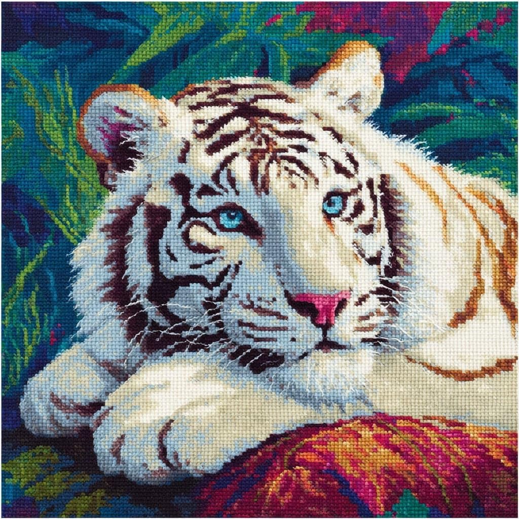 Henypt Latch Hook Cushion Kits, White Tiger