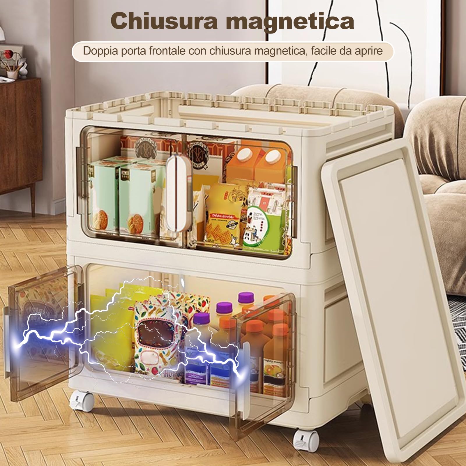 Ergocar Scatola Di Stoccaggio, Doppia Porta Di Apertura Magnetica Grande Armadietto Di Capacità,Scatole Di Stoccaggio Di Plastica Trasparente Con Puleggia, Per Camera Da Letto, Ufficio e Cucina