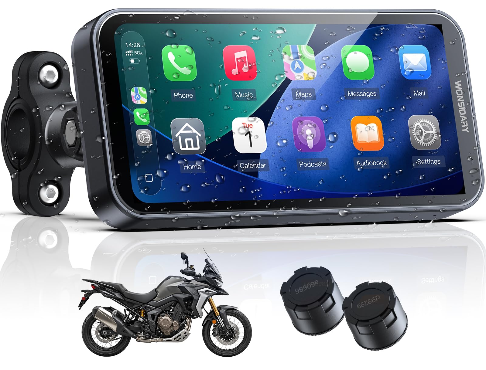 Motorrad CarPlay Display mit TPMS, Android Auto & Wasserdicht | 6,25 Zoll Motorrad Navi mit Lichtsensor, Dual-Bluetooth, OTA Updates, USB und ACC Anschluss für Motorradtouren