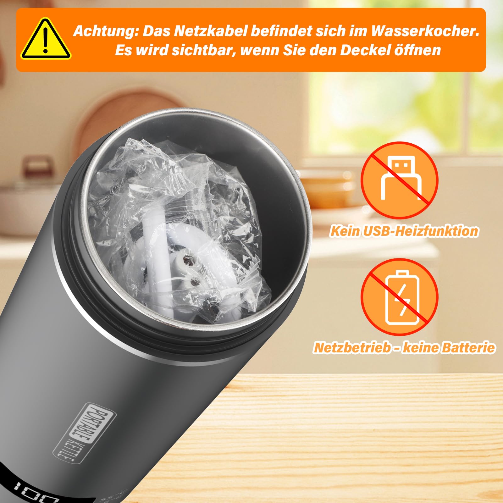 Elektrischer Reisewasserkocher Klein 500ML, Kleiner Wasserkocher Reise Schnelles Kochwasser Mini -Wasserkocher tragbar 316 Edelstahl, automatisches Schließen, For Tee, Kaffee, Babymilch (Dunkelgrau)