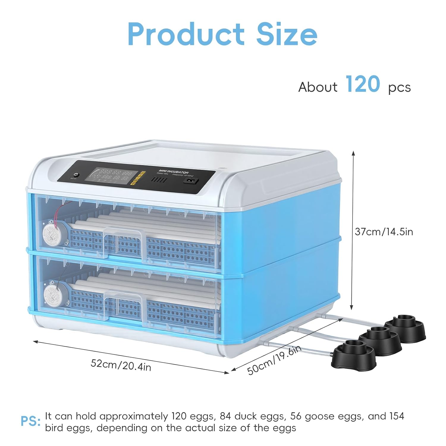 120 Egg Incubator, Automatic Incubator for Hatching Eggs, with Auto Egg Turner, Temp & Humidity Control, Poultry Hatching Incubators for Chicken Duck Quail Eggs,Ideal for Farm, School and Lab (Blue)