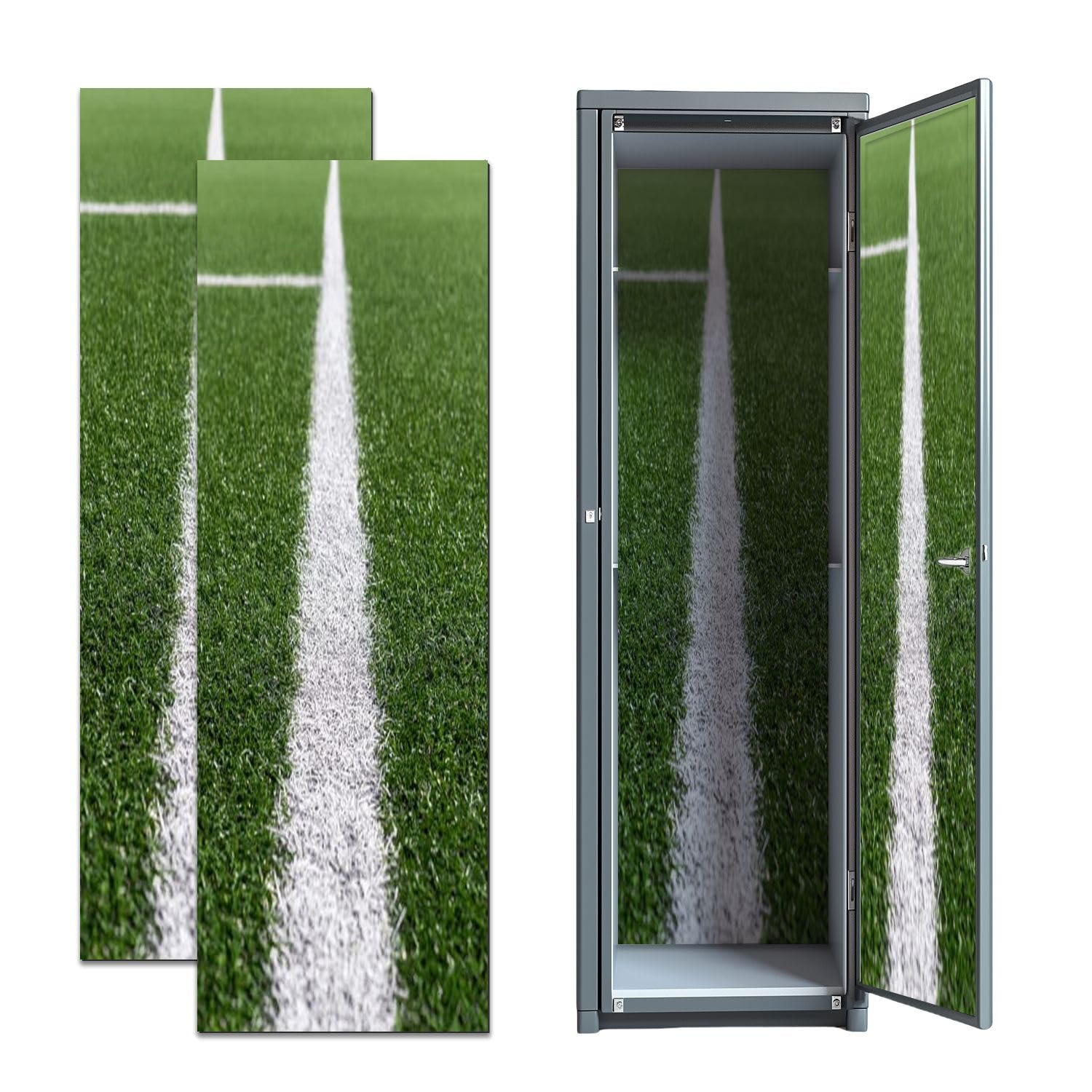 2 Pcs School Locker Magnetic Wallpaper White Stripe Artificial Turf Soccer Field Selective Focus 12" x 36" Wall Magnetic Sticker Removable Locker Accessories Decor for School University