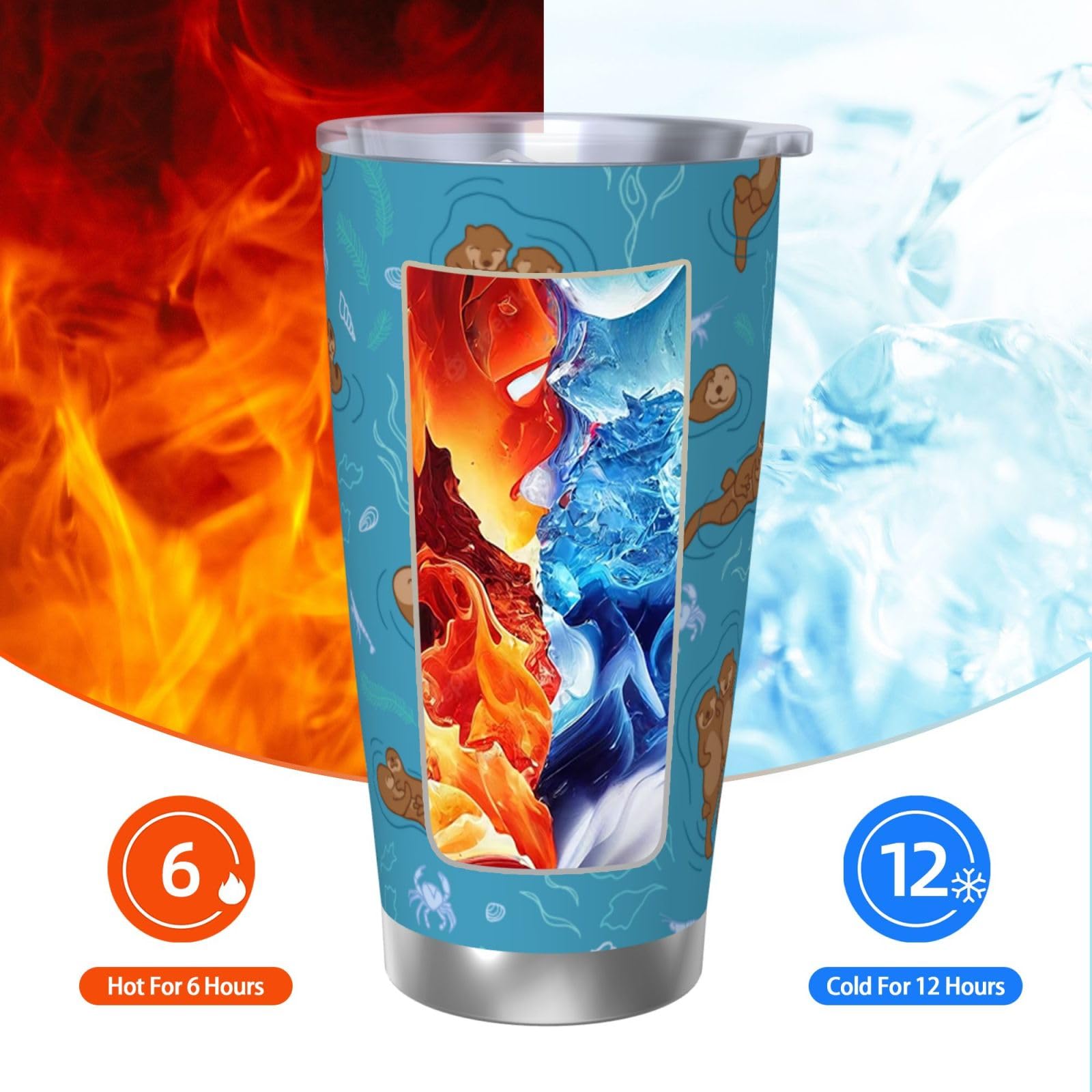 Xinvast Sea Otter Coffee Tumbler Vacuum Insulated Water Bottle Stainless Steel Insulated Travel Mug for Women Friends 20 Oz - Image 4