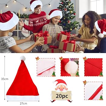 Lot De 20 Bonnets Père Noël Adulte - Rouge, 28x35 Cm, Polyester, Pour Fêtes Et Décorations - 3