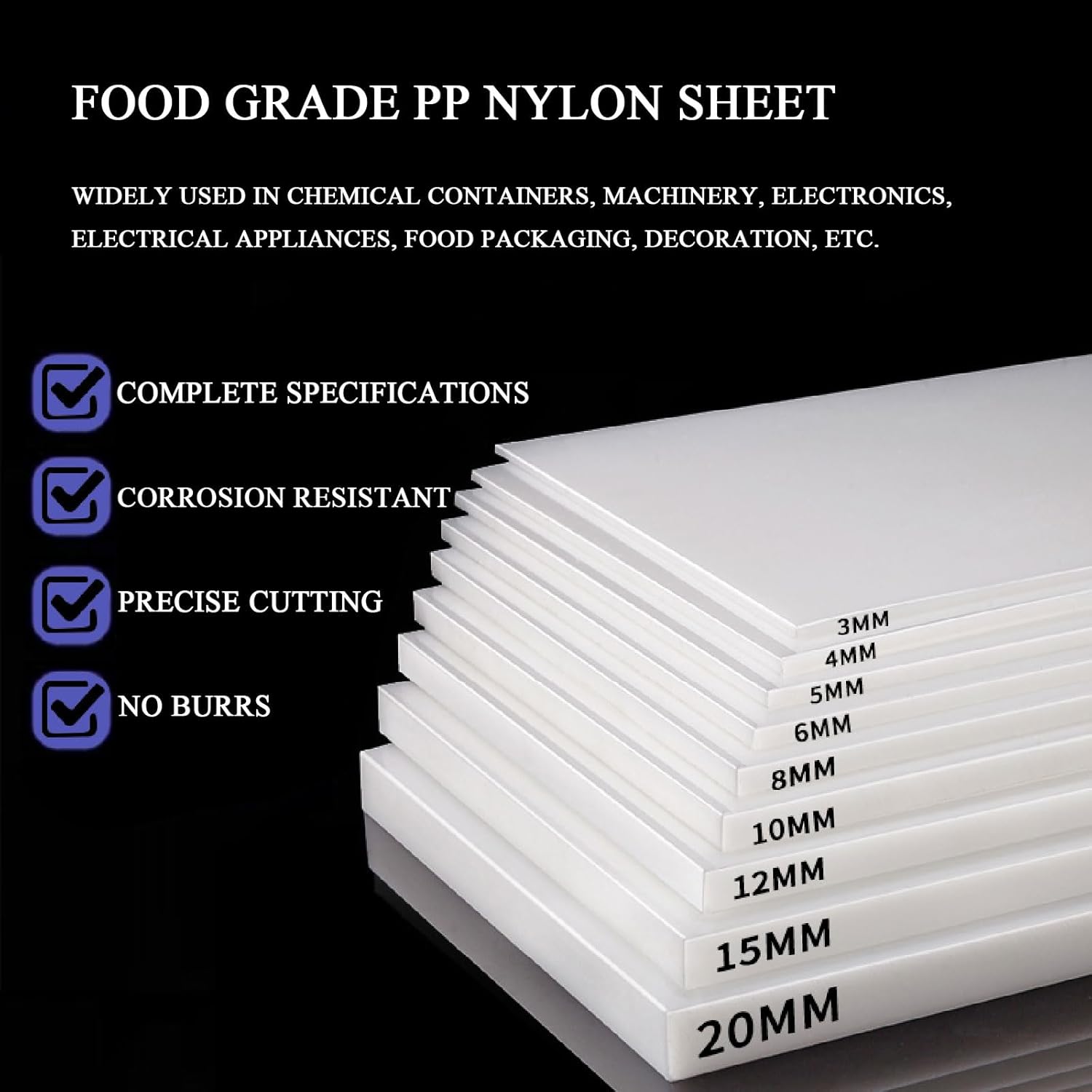 Nylon Sheet Plastic Sheets 8-12mm White Multiple Sizes for Industry and DIY(200 * 200 * 10mm*3pcs)