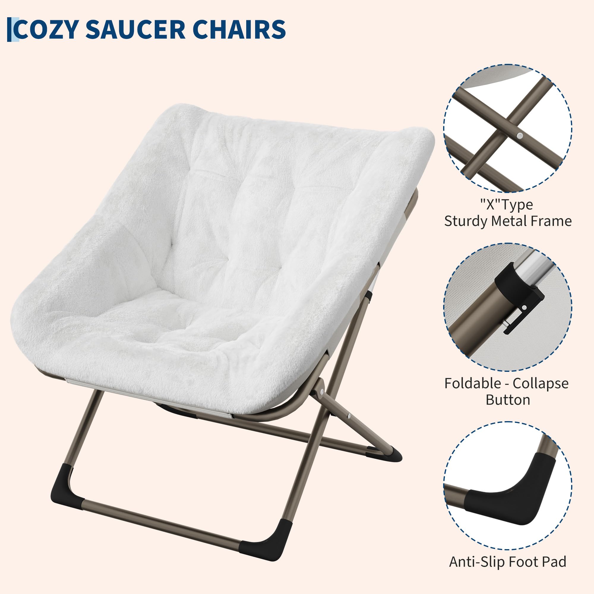 Sillon Plegable Sillon Para Salon Dormitorio Relax Moon Silla Portátil Sillons De Lectura De Metal, Estructura De Acero y Piel Sintética Suave Reposacabezas Alto Respaldo Alto Capacidad 136 Kg Peluche