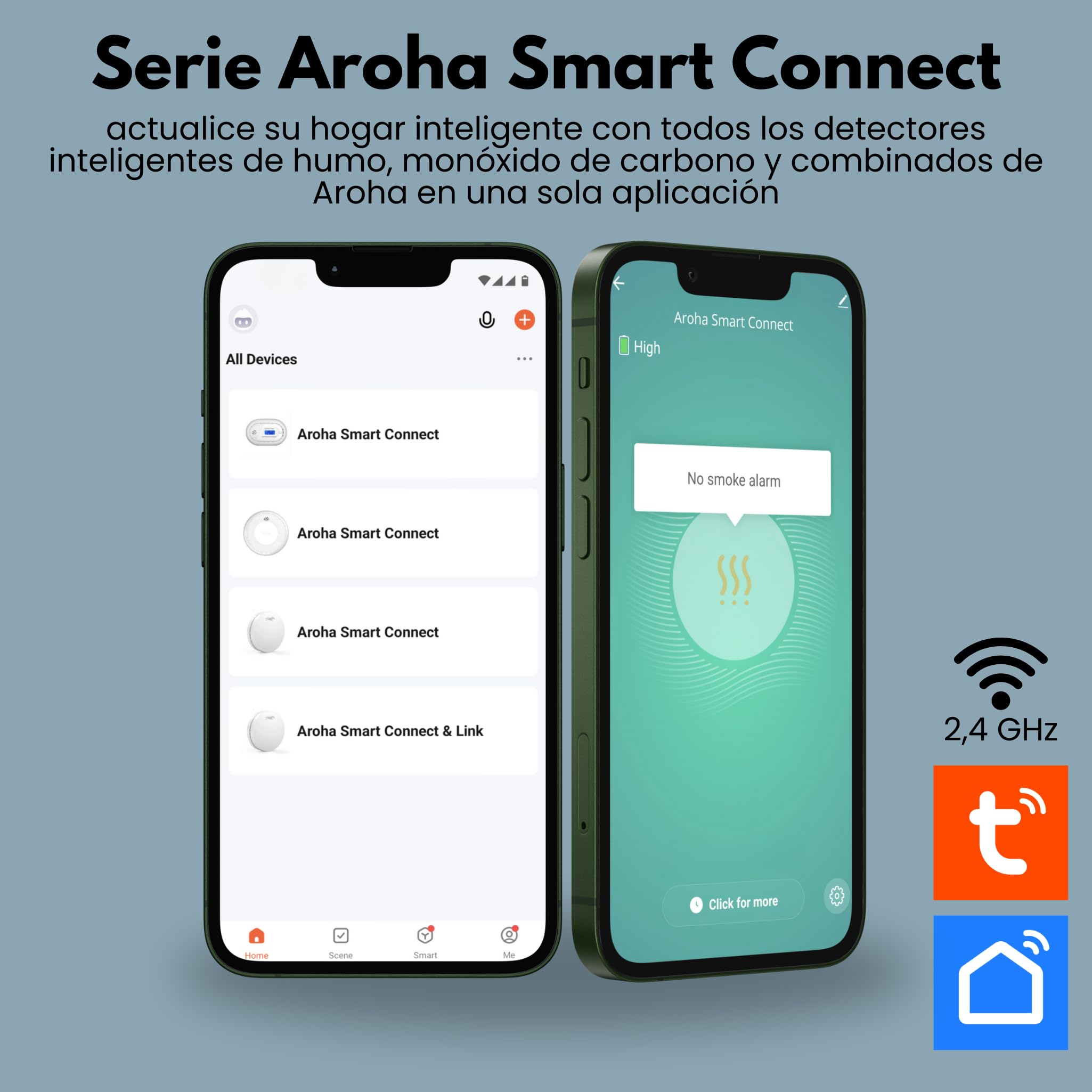 Aroha Smart Connect Detector de Humo WiFi - Batería de 10 Años - Alarma de Incendios Inteligente con Tuya & Smartlife App - Sensor de Humo, Smart Home