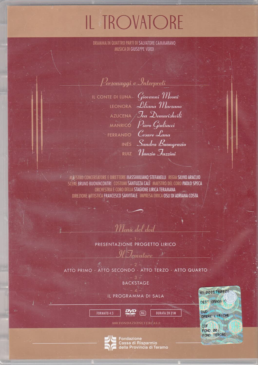 Progetto Lirica. Fondazione Tercas. Raccolta di 10 Opere con n. 10 DVD con Cofanetto