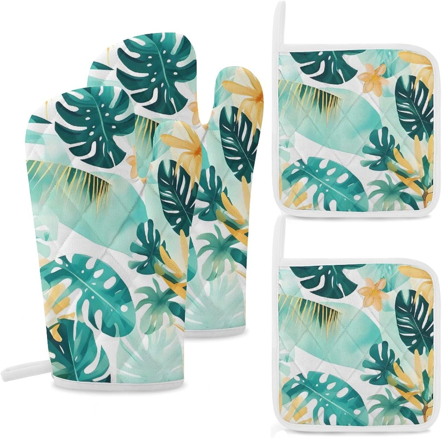 Oven Mitts Pot Holders Kitchen Beach Plantscape Heat Resistant Oven Glove for Baking and Cooking
