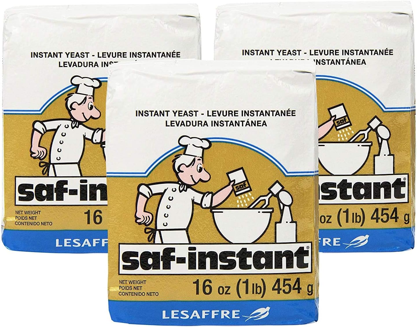 LeSaffre Saf-Instant Yeast, Gold, 1 Pound, (Pack of 3)