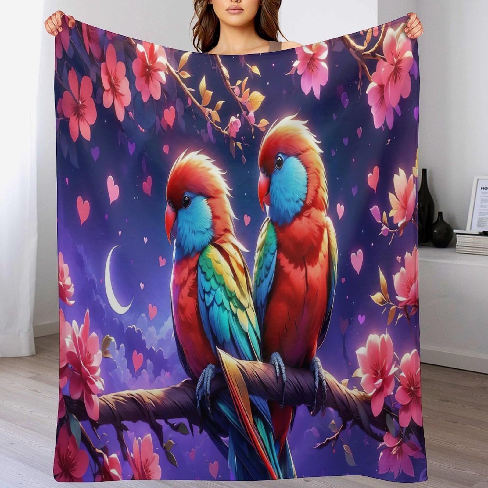 Couverture polaire animal perroquet en flannel douce pour lit et canapé de 180x200cm