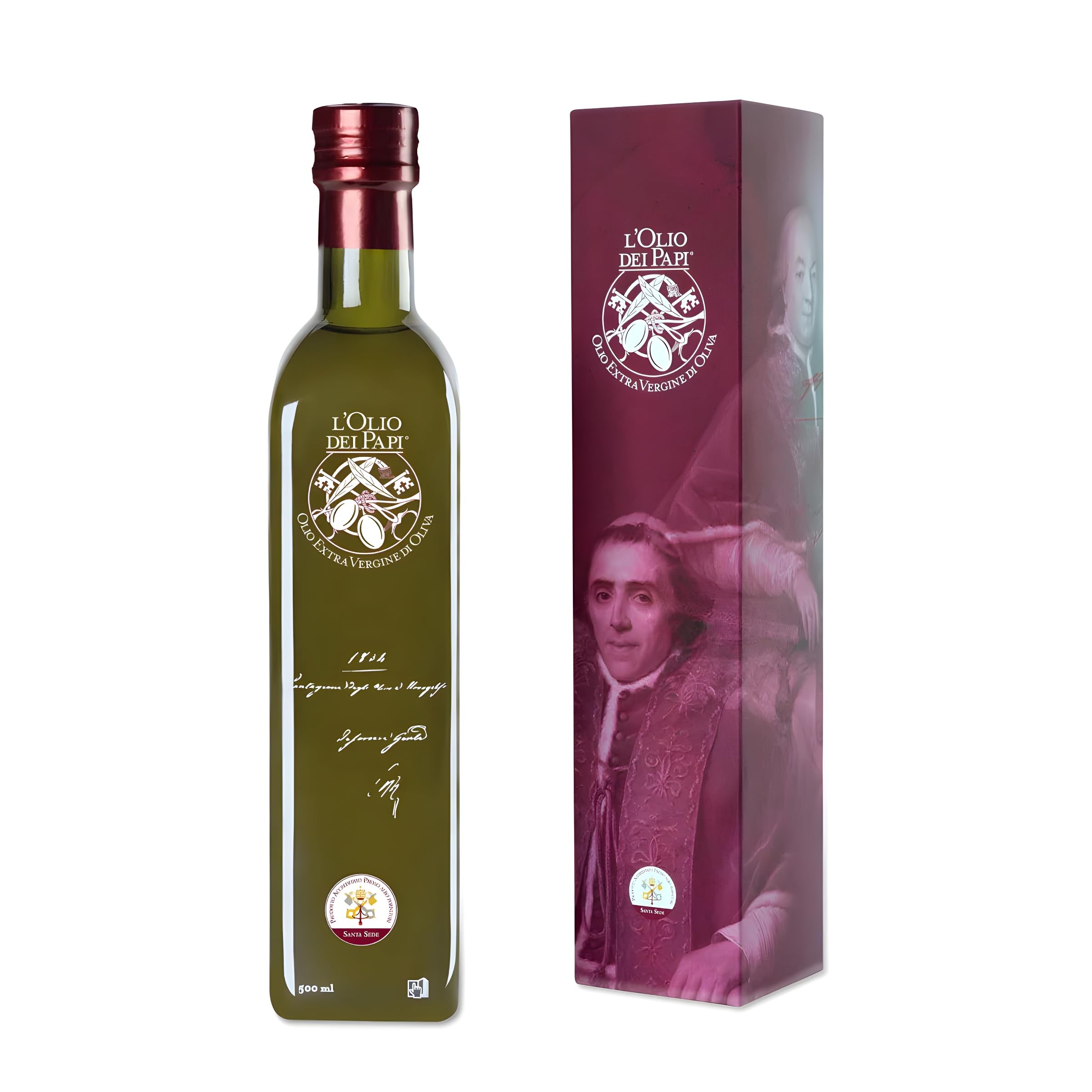 L'Olio dei Papi 100% Huile d'Olive Extra Vierge Italienne extraite à froid des oliveraies centenaires des anciennes terres des Papes 0,5 LT (étui)