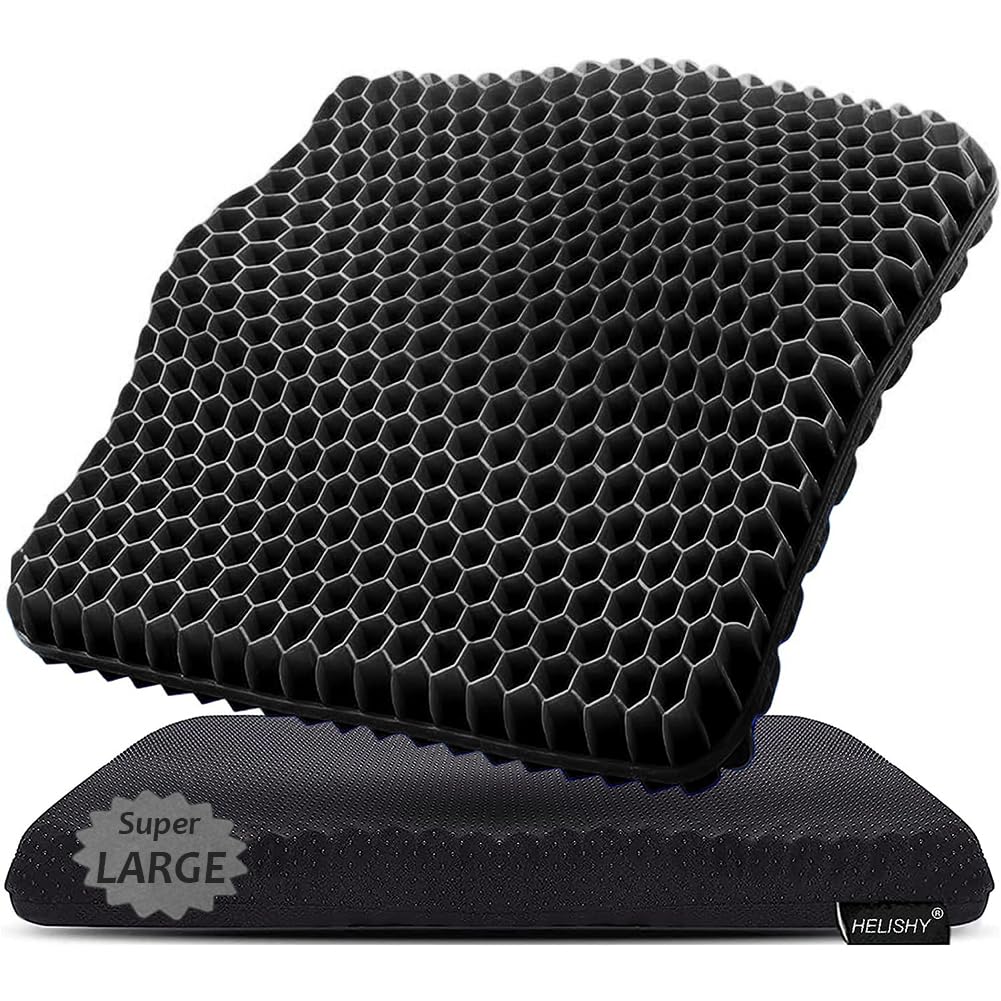 Gel Seat Cushion, Super Large Gel Cushion Chair Pads with Non-Slip Cover for Home Office Car Seat Wheelchair, Soft Breathable Honeycomb Seat Cushion for Relieve Hip Pain, As Seen On TV (Black)