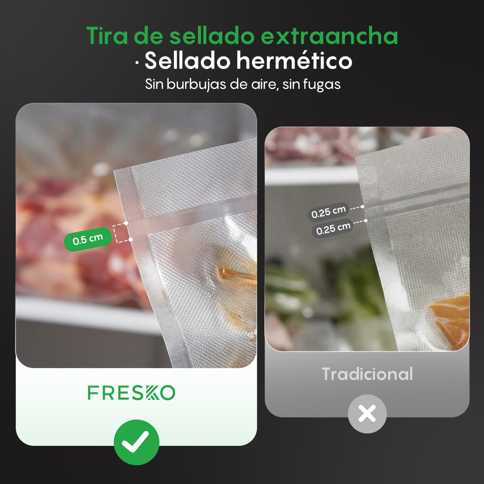 FRESKO Envasadora al vacío automática, 18 L/min de succión Turbo, manejo con un botón, 1 rollos de bolsas, 10 bolsas al vacío con cortes previos, V8 AutoMax