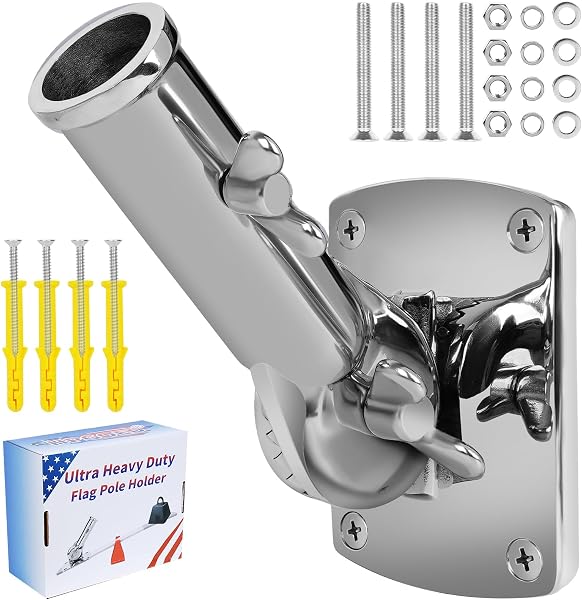 316 Stainless Steel Flag Pole Holder, Marine Grade Ultra Heavy Duty Flag Pole Mount, Outside House Flag Pole Bracket, Fl
