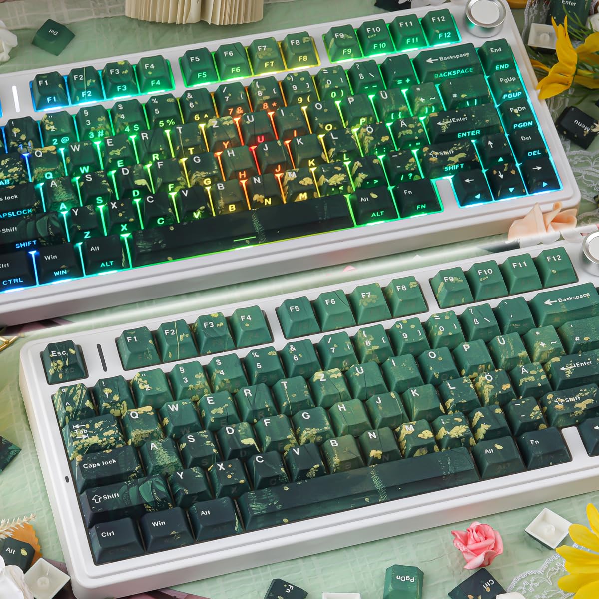 PBT ISO Keycaps, 133 Keys Summer Keycap, Shine Through Dye Sub Custom Keycaps for Cherry MX Switch German QWERTZ Layout Mechanical Keyboards