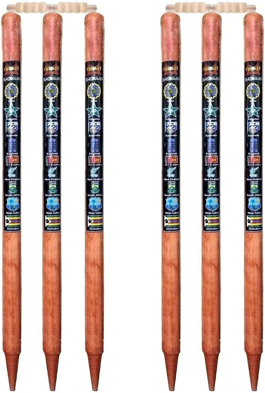 Samaira Sunshine Wooden Cricket Stumps with Bails, 67cm (Brown) - Pack of 6